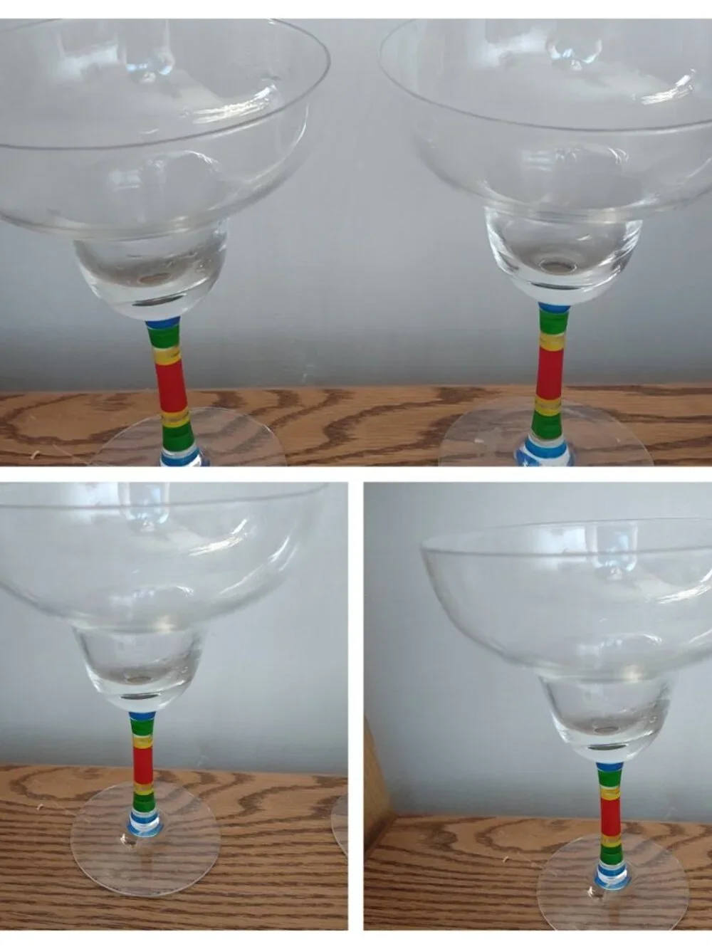 Margarita Cocktail Glasses Hand Painted Rainbow Stem 6 1/2